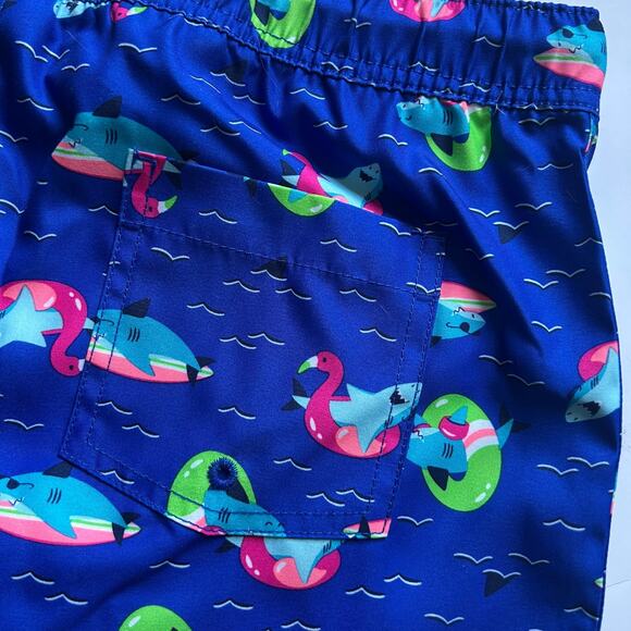 Lands' End Boys Electric Blue Funny Sharks Drawstring Swim Trunks XL 14 16 WNOT - Picture 5 of 7